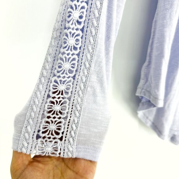 Anthropologie Deletta Light Purple Long Sleeve V-Neck Stretch Crochet Top Size S - Picture 5 of 10